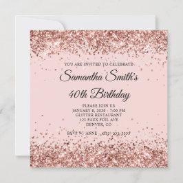 Convite Blush com Glitter em Rose Gold para 40º Aniversári
