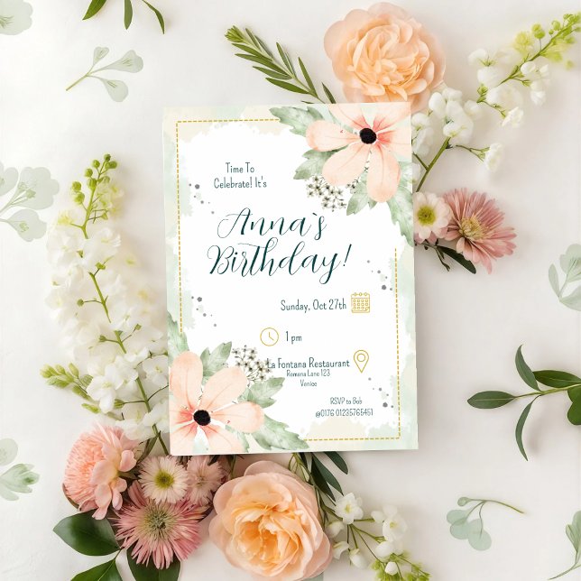 Convite Blush Coneflower Watercolor Florthday (Criador carregado)