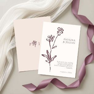 Convite Blush Cream & Dusty Mauve Casamento Floral Elega