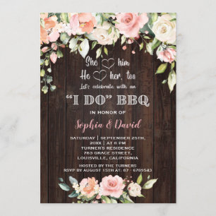 Convite Blush Cream Floral Wood I DO CHURRASCO Noivado