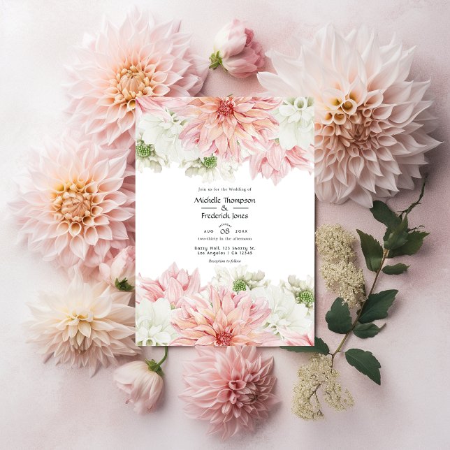 Convite Blush Dahlias Floral Wedding (Criador carregado)