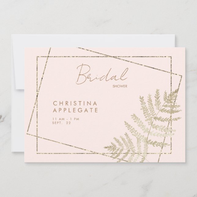 Convite Blush de ambiente e Chá de panela Elegante Dourado (Frente)