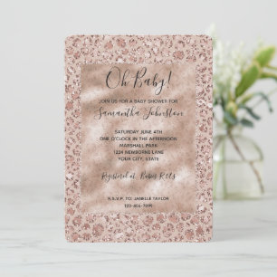 Convite Blush de Creme Pêssego Estampa de Leopardo Brilho 
