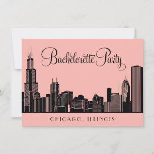 Convite Blush de Festa de solteira Skyline em Chicago
