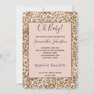 Convite Blush de Pêssego Marrom Ombre Impressão Leopardo  