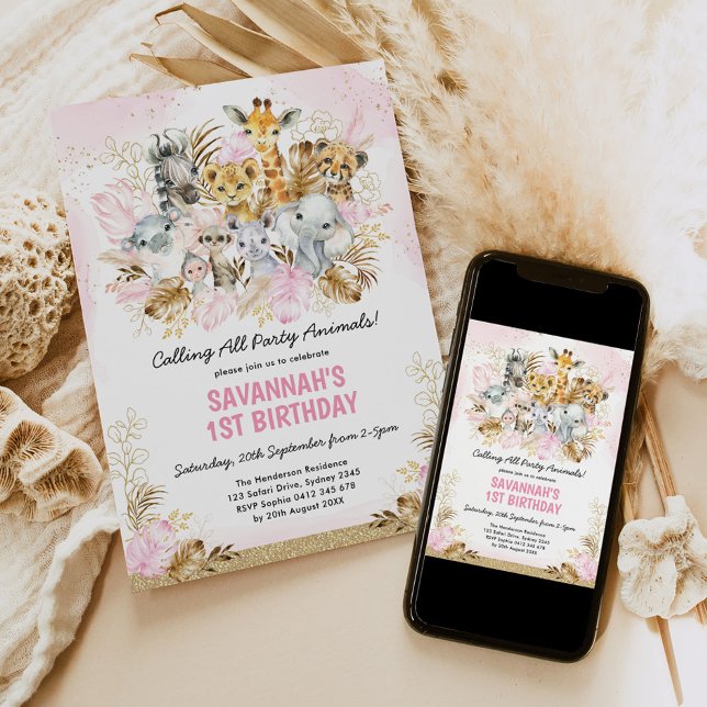 Convite Blush Dourado Boho Selgle Uma primeiro aniversario (Criador carregado)