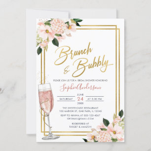 Convite Blush Dourado Floral Brunch E Chá de panela De Bor