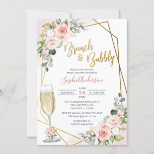Convite Blush Dourado Floral Brunch E Chá de panela De Bor
