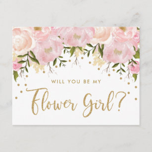 Convite Blush Dourado Pastel Floral Seja Minha Menina Flor