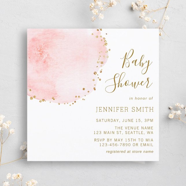 Convite Blush Dourado Petal Porte Luminoso Chá de fraldas (Criador carregado)