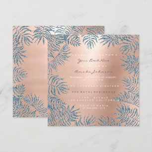 Convite Blush Dourado Rosa Pó Brilho Floral Azul Rosa