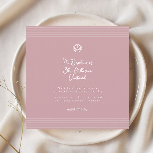 Convite Blush dusty pink modern baptism Invitation (Criador carregado)