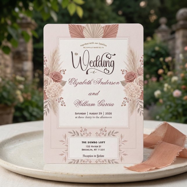 Convite Blush Dusty Rose Garden Romance Wedding   (Criador carregado)