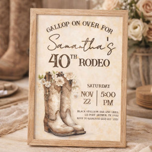 Convite Blush e Botas 40º Aniversário Rodeio Western