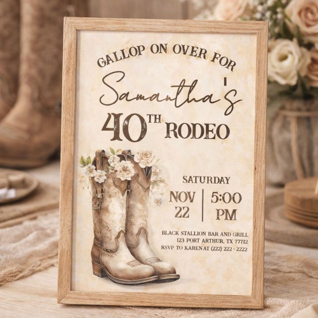Convite Blush e Botas 40º Aniversário Rodeio Western (Criador carregado)