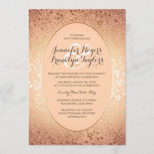 Convite Blush e Dourado - Casamento vintage Floral Elegant