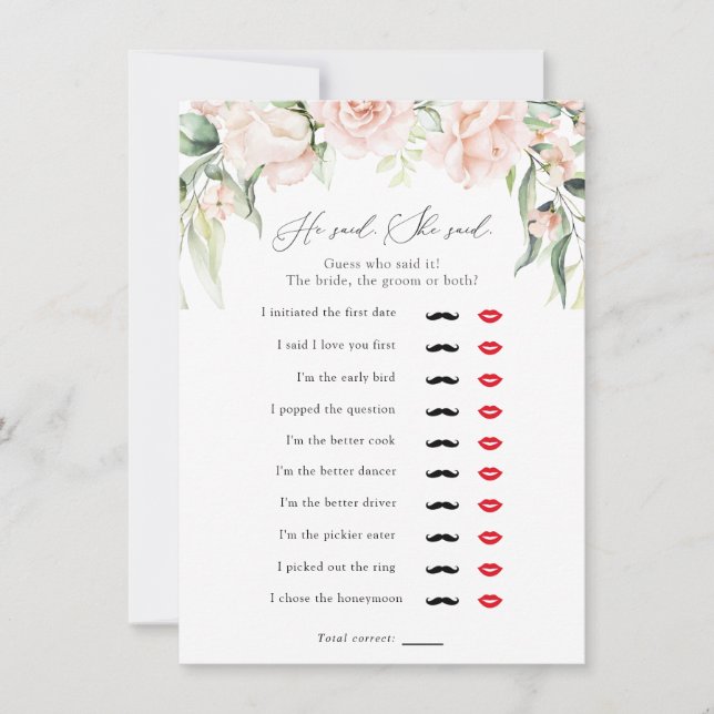 Convite Blush e Greenery Ele disse, ela disse jogo de Chá (Frente)