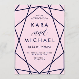 Convite Blush e Marinho | Casamento Geométrico Moderno