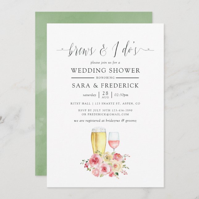 Convite Blush e Sage Green Floral Brejam antes do I dos (Frente/Verso)