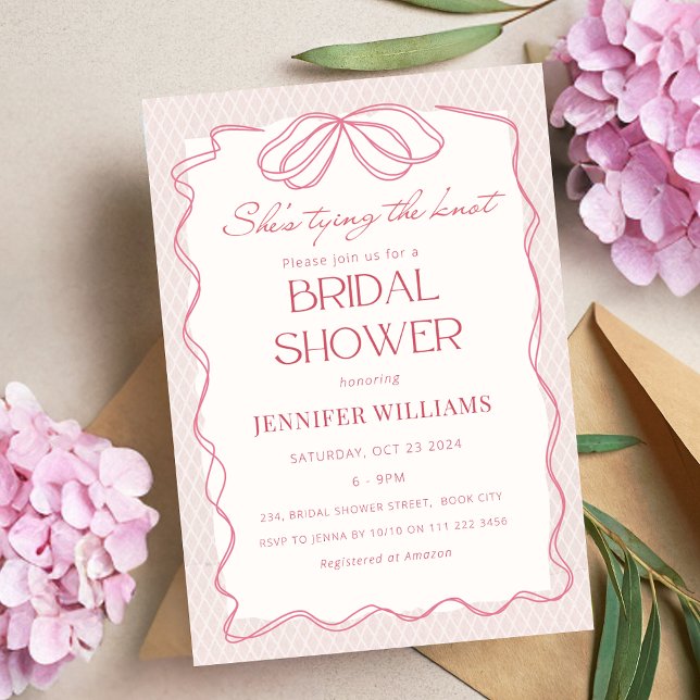 Convite Blush Ela é Chá de panela de renda de Casando (Blush She's Tying the Knot Lace Bridal Shower Invitation)