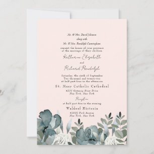 Convite Blush Elegante Dusty Blue Floral Casamento
