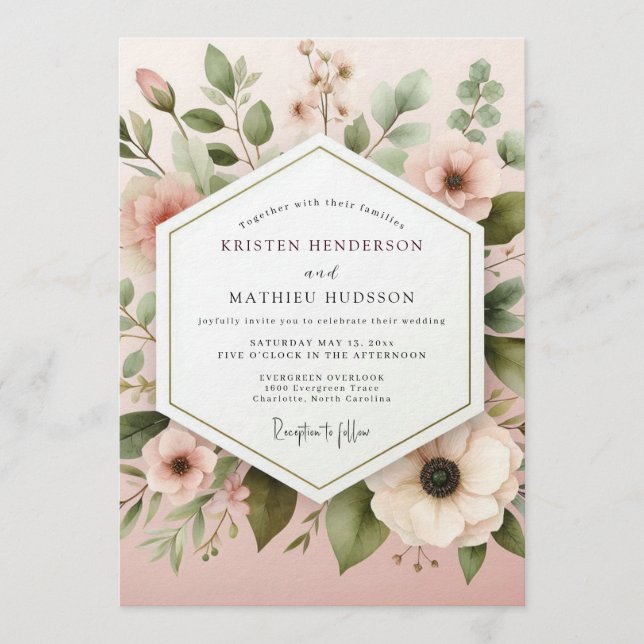 Convite Blush Ethereal Anemone Wedding (Frente)