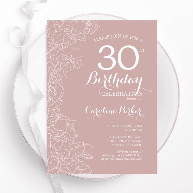 Convite Blush Floral aniversário de 30 anos (Criador carregado)