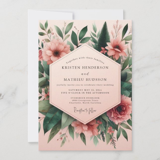 Convite Blush Floral Assemblage Wedding (Frente)