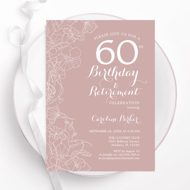 Convite Blush Floral Birthday e Retirement Party (Criador carregado)
