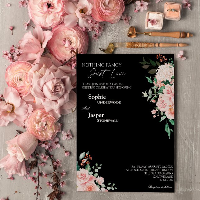 Convite Blush Floral Black Nada Rico Apenas Adora Casament (Criador carregado)