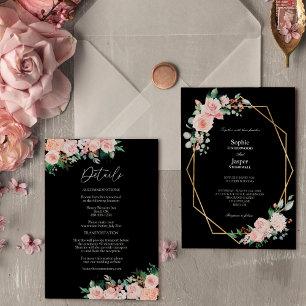 Convite Blush Floral Black Simple Tudo Em Um Casamento