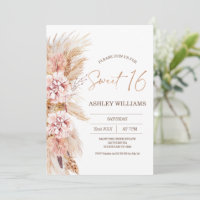 Blush Floral Boho Pampas Grass Sweet 16 Aniversári