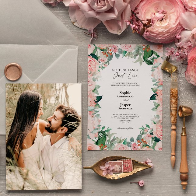 Convite Blush Floral Branco Simples Foto do Rico Nada (Criador carregado)