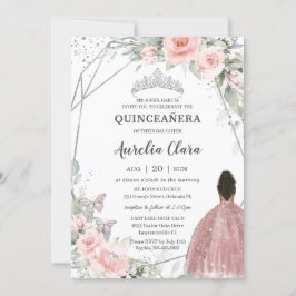 Convite Blush Floral Brown Princess Butterfly Quinceañera