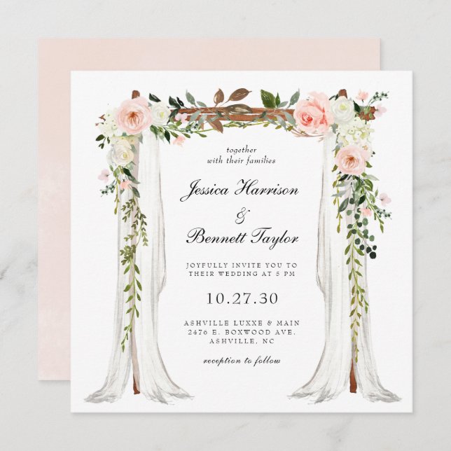 Convite Blush Floral Canopy Wedding (Frente/Verso)