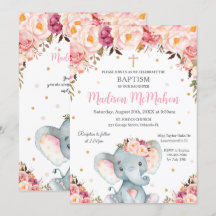 Blush Floral Cute Elephant Christening