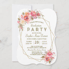 Convite Blush Floral Dourada com Festa de formatura de qua