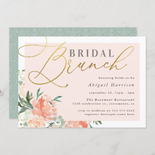 Convite Blush Floral Dourado Bridal Brunch
