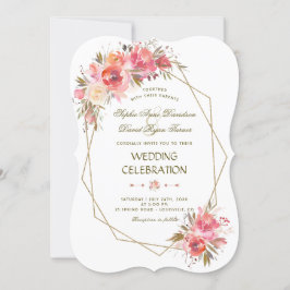 Convite Blush Floral Dourado Frame Casamento