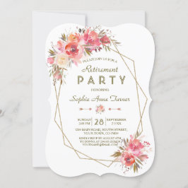 Convite Blush Floral Dourado Glitter Frame Retirement Part