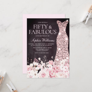 Convite Blush Floral & Dress Burgundy 50ª Festa de anivers