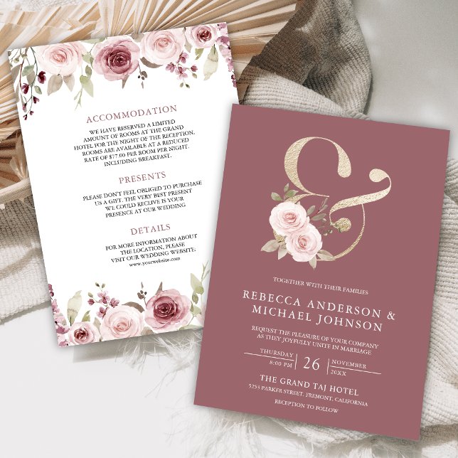 Convite Blush Floral Dusty Rosa Ampersand Wedding (Criador carregado)