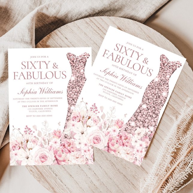 Convite Blush Floral e Rosa Dourado Vestido 60ª Festa de a (Criador carregado)