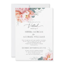 Blush Floral Elegante de Casamento Virtual Azul