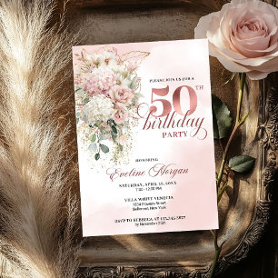 Convite Blush Floral Eucalipto Rose Gold 50º Aniversário