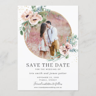 Convite Blush Floral Eucalyptus Photo Save the Date Card