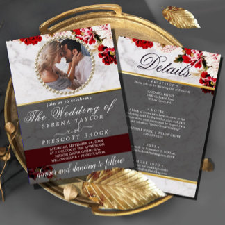 Convite Blush Floral Foto All in One Weding Invitation