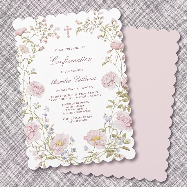 Convite Blush Floral Frame Confirmation Invitation (Criador carregado)