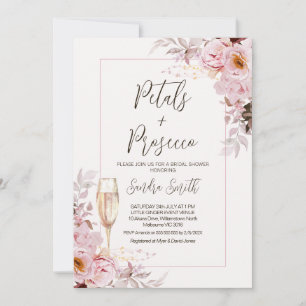 Convite Blush Floral Frame Petals Chá de panela Prosecco