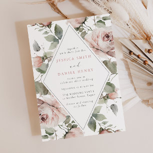 Convite Blush Floral Frame & Sage Weding